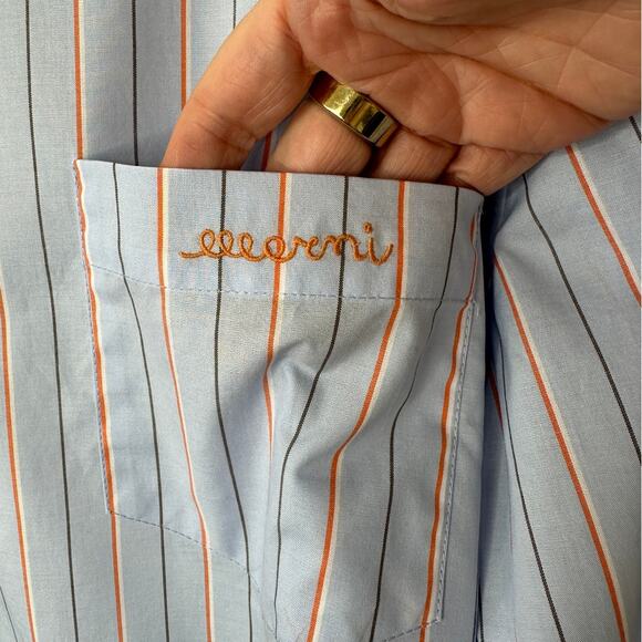 NWT Marni Camicia Organic Striped Cotton Poplin Iris Blue Collared Shirt 42 / 10 - Picture 5 of 16